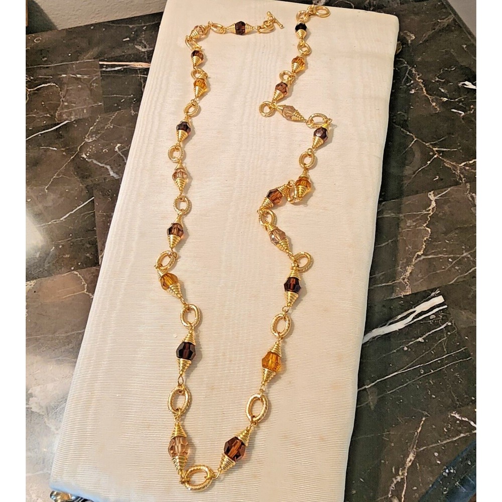 Lorren Bell 38 " Necklace In Bronze , Gold and Amber Color Palette